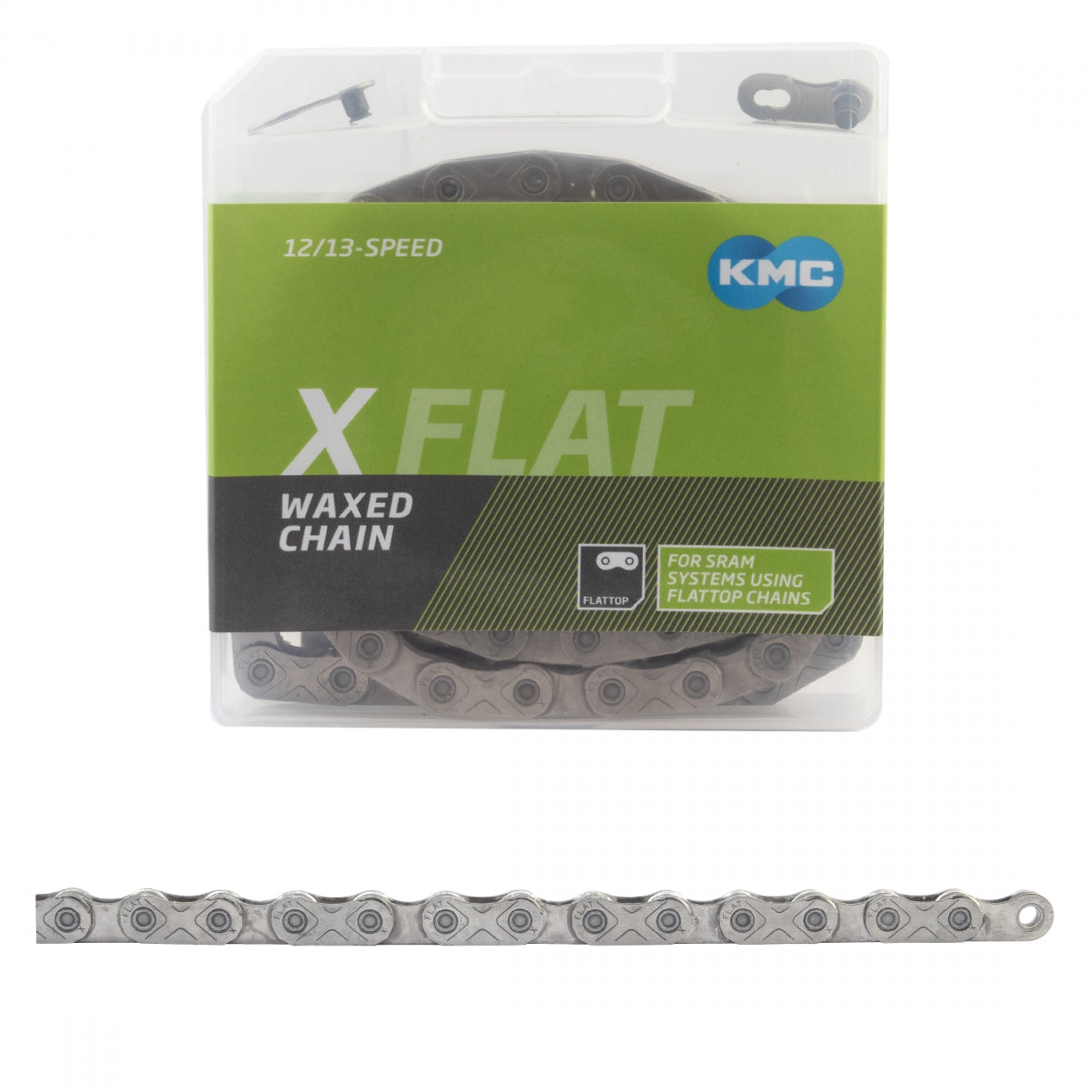 KMC X-Flat Waxed 12 13 Speed Bicycle Chain for SRAM AXS drivetrains or Transmission/T-Type