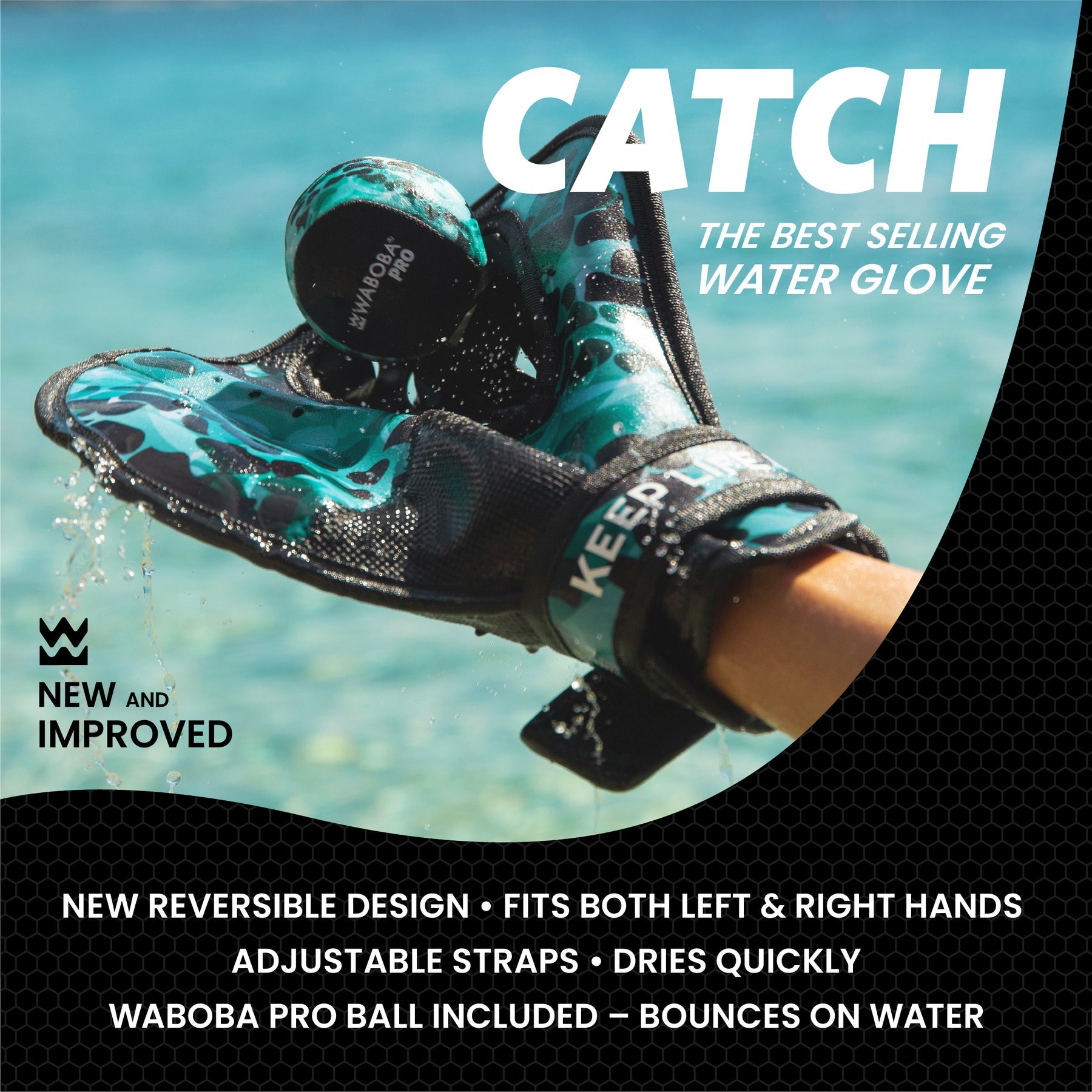 Waboba Catch 100% Ambidextrous Water Glove With Ball