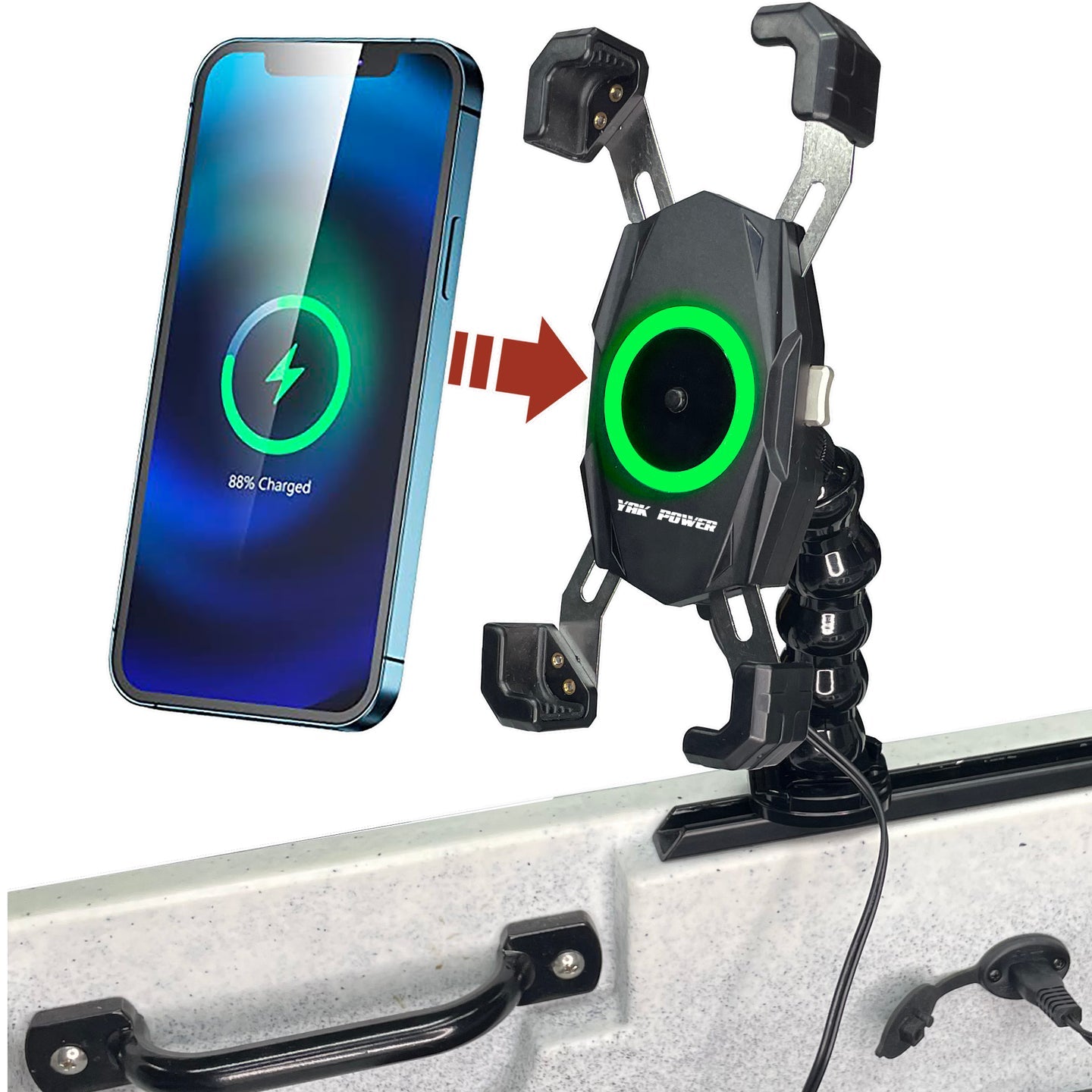 Yak Power 12 Volt Mobile Phone Wireless Fast Charger (15W) | One Hand Operation | 360 Degree Adjustable Gooseneck Action Mount
