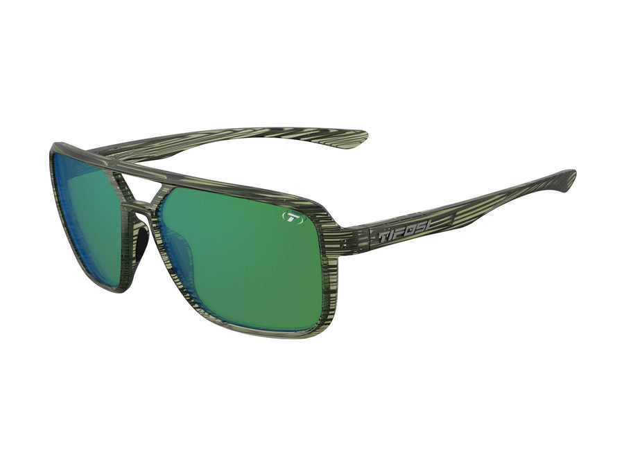 Tifosi Optics Salto Sunglasses Olive Stripe Fade Frame Emerald Mirror Polarized Lenses